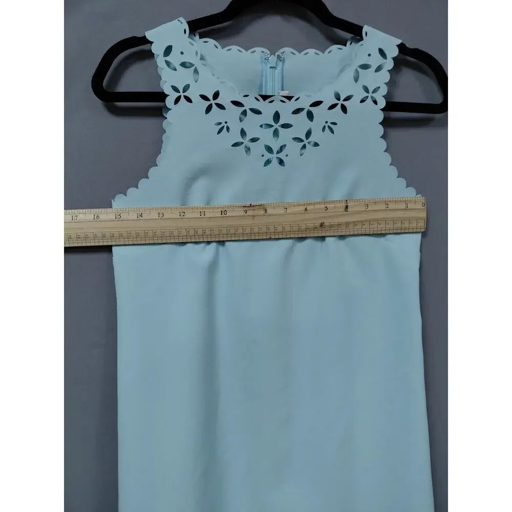 J.Crew Light Blue Laser Cut Scalloped Sleeveless Sheath Dress Women Size 00